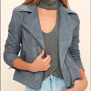 Lulus’ Lush Blue Suede Moto Jacket